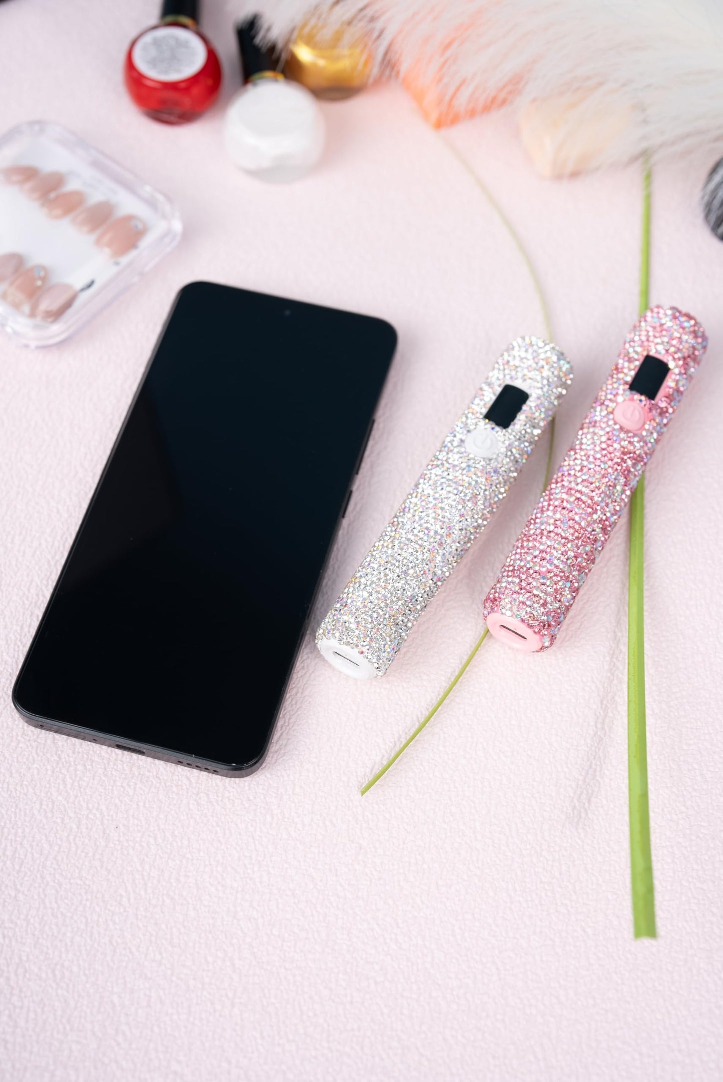 keeyada Handheld UV Light with Sparkly Rhinestones, 3W Portable LED Nail Lamp, Wireless Rechargeable USB Nail Dryer with Silicone Stamper Display Screen for Fast Curing Home DIY Manicure White