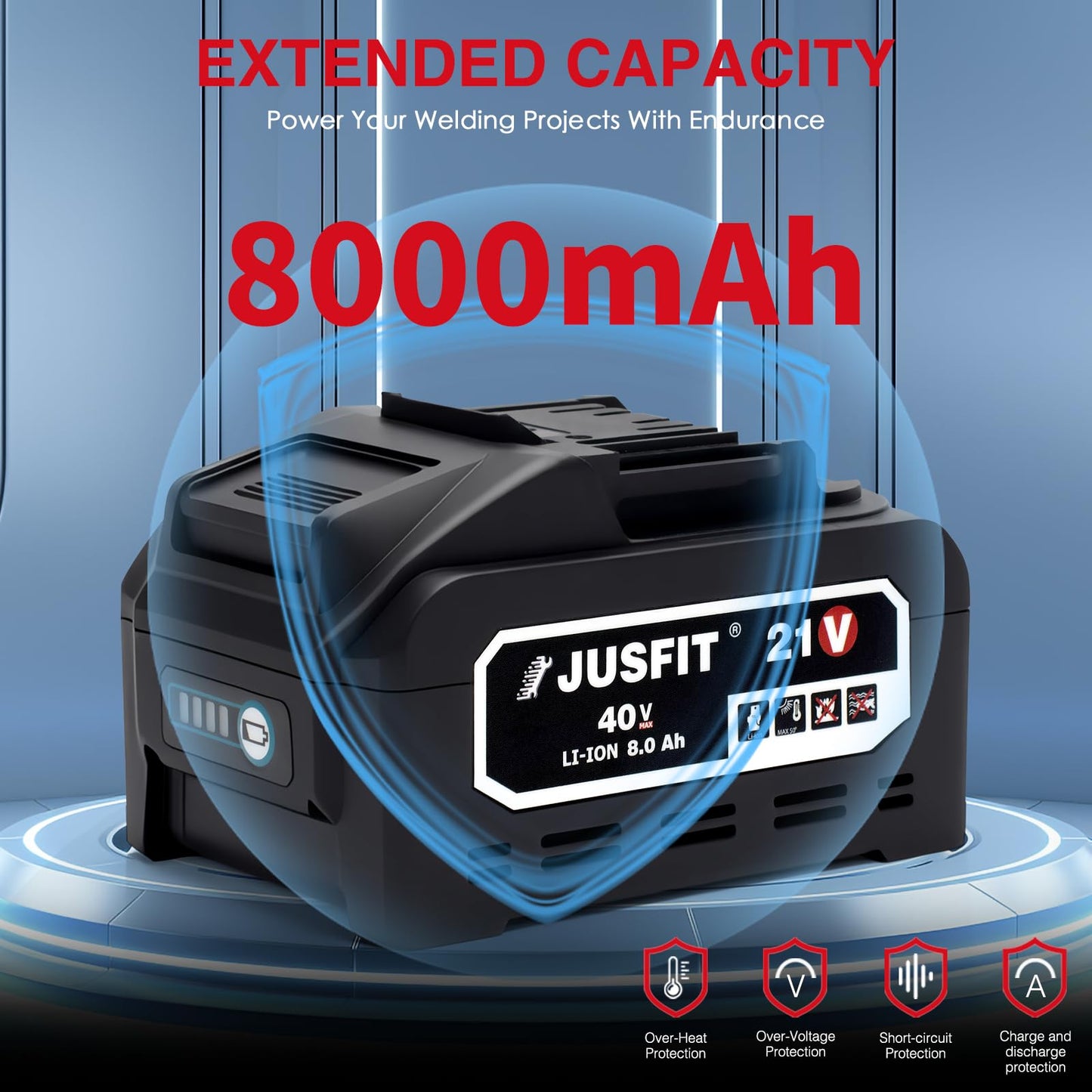 JUSFIT Cordless Welding Machine - MMA Stick Welder 160A, IGBT Inverter with 4x 8000mAh Batteries, LED Display, Hot Start, Portable for Industrial, Metal Fabrication, DIY