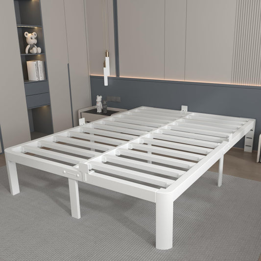 KOSOSO 12 Inch King Size Bed Frame with Metal Gaskets, White Bed Frame King Size No Box Spring Needed, Heavy Duty Steel Platform Support, Round Corner Design, Reserved Holes, Noiseless, Storage Space