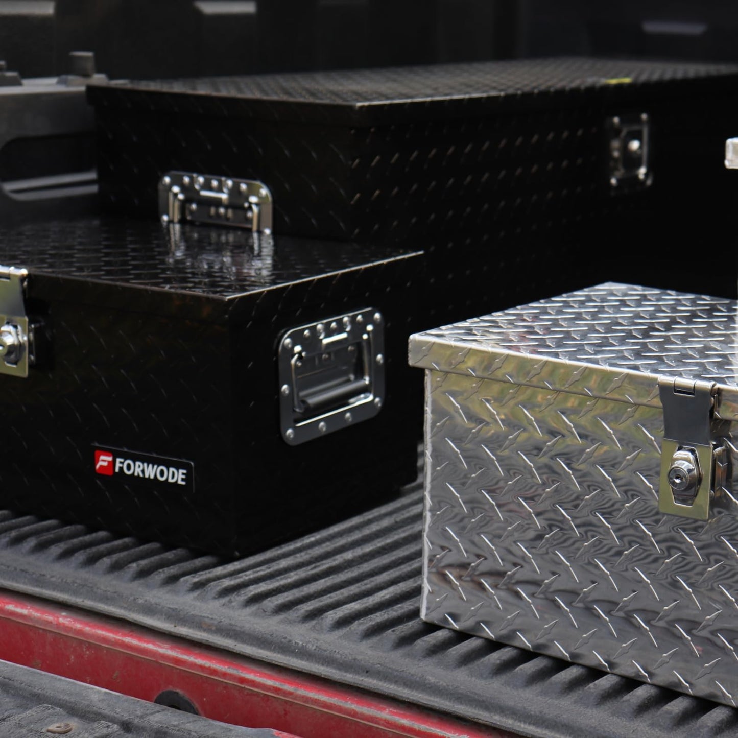 FORWODE 48 Inch Truck Bed Tool Box Aluminum for Pickup RV Toolbox Truck Bed Toolboxes Heavy Duty Waterproof Truck Chest with Handle and Lock - Black