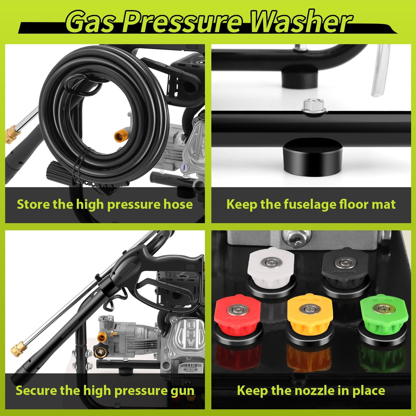 3500PSI Pressure Washer 2.4GPM Gas Power Washer 79CC Gas Powered Washing Machine Commercial High Pressure Washer with 25ft Hose&5 Nozzles for Patio Garden Yard Vehicle,EPA/CARB/ETL (Black & Green)