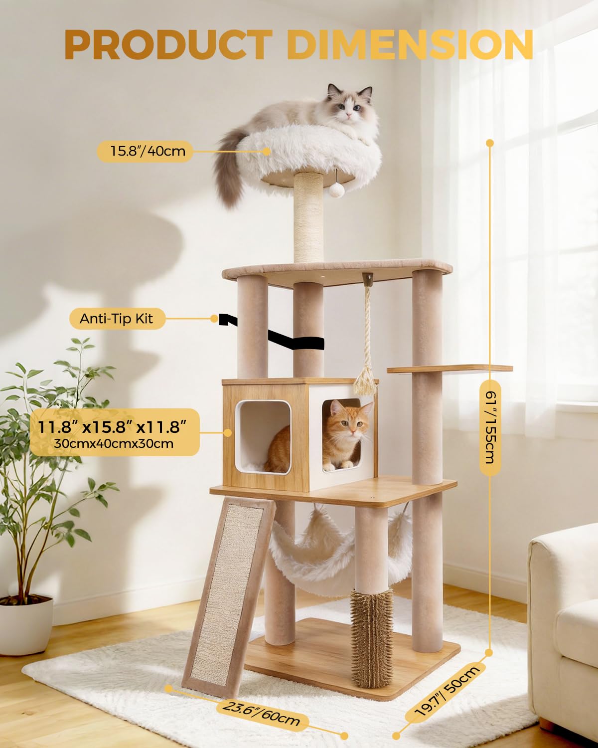 Purrlato Bundle-2 Items: 61" Cat Tree+ 63" Modern Cat Tree