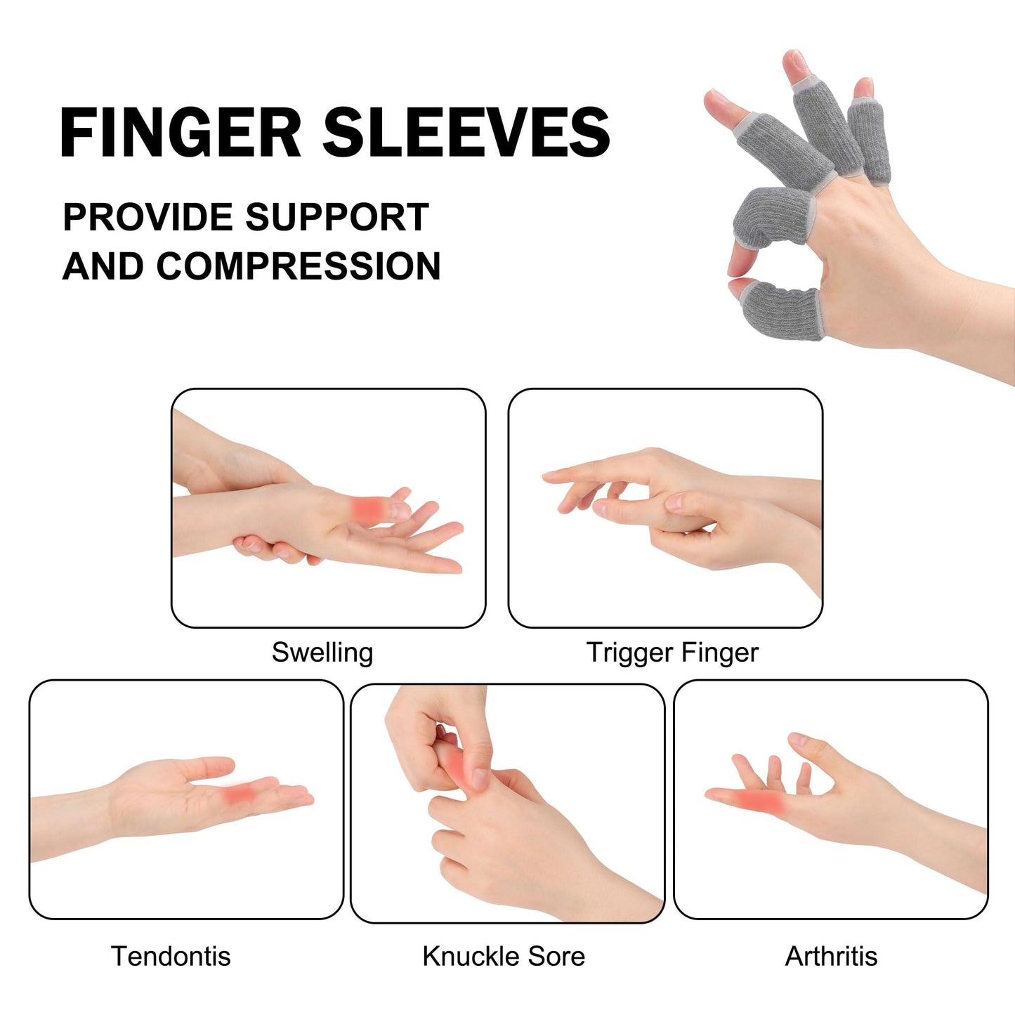 uxcell 10pcs Finger Protectors Splints, Compression Finger Sleeves Thumb Brace for Trigger Finger, Elastic Covers for Basketball, Breathable Finger Supporter 2.2" x 1"""