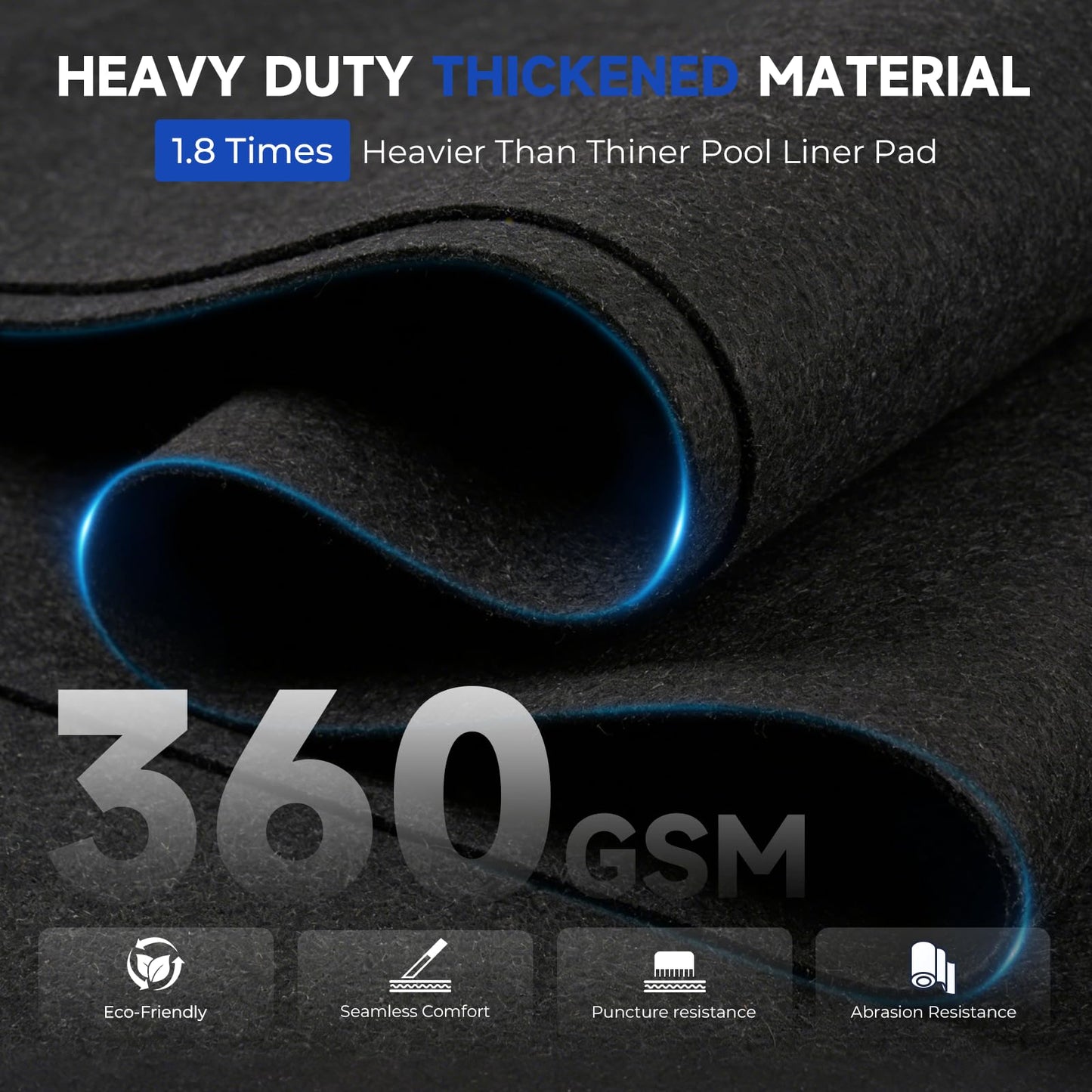 Uyittour 15Ft Round Pool Liner Pad for Above Ground Pools, 360G/M² Extra Thick Heavy Duty Under Pool Mat, Seamless Puncture Resistant Geotextile Fabric Ground Padding, Extends Liner Life, Black
