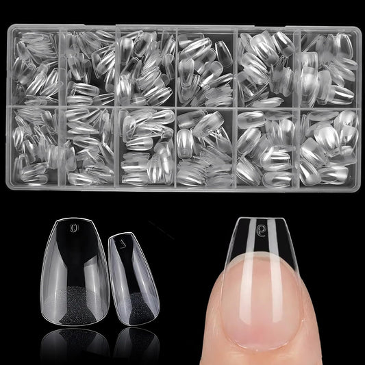 AddFavor 600pcs Short Coffin Nail Tips, Clear Soft Gel Nail Tips Coffin Shape, 12 Sizes Full Cover False Acrylic Nails Tips for DIY Nail Extensions, Press on Nails Making