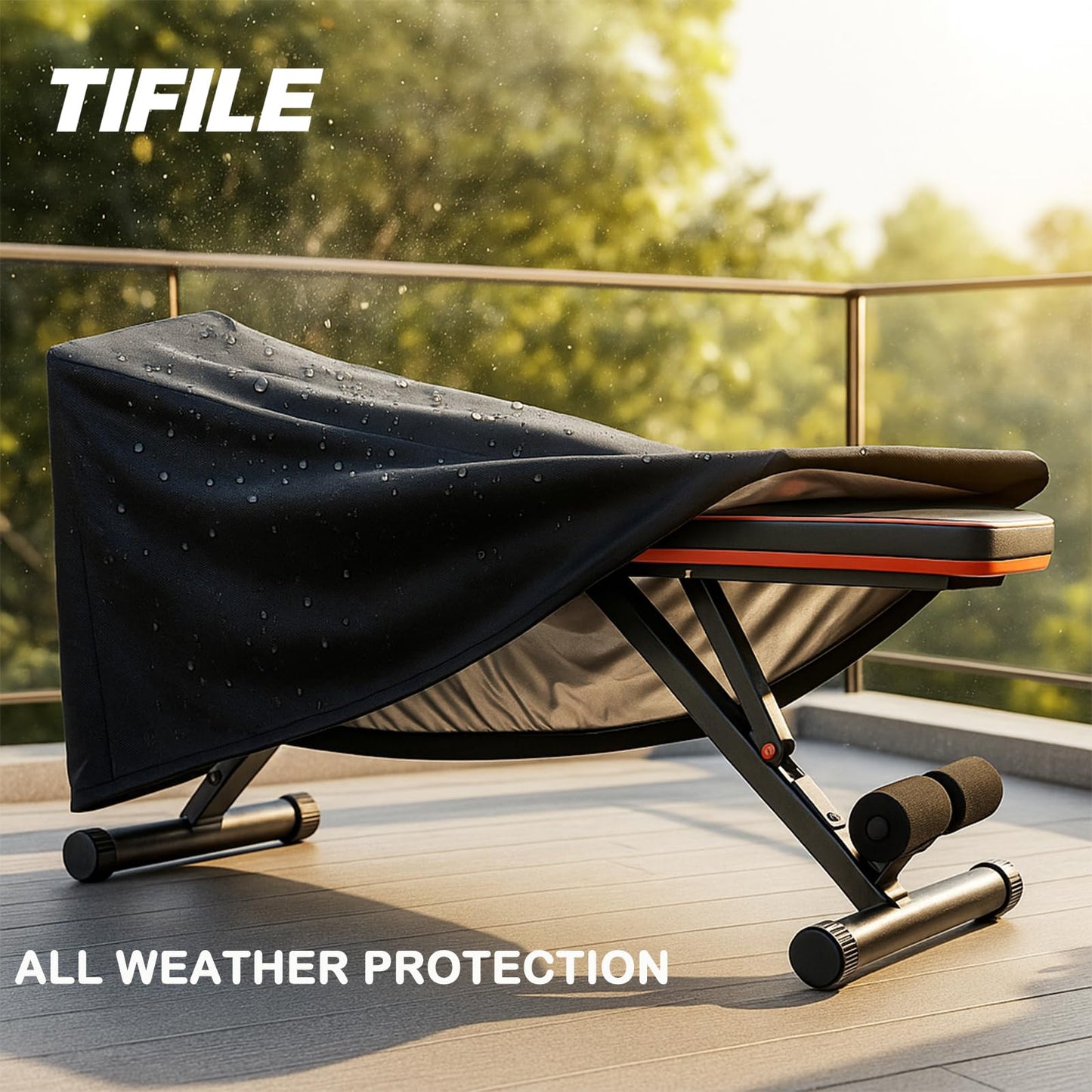 Weight Bench Cover, 420D Sit-up Board Cover with Silver Coating, Adjustable Drawstring, Exercise Workout Bench Protective Covers for Indoor & Outdoor - 50" L x 23"" W x 17"" H - Black"