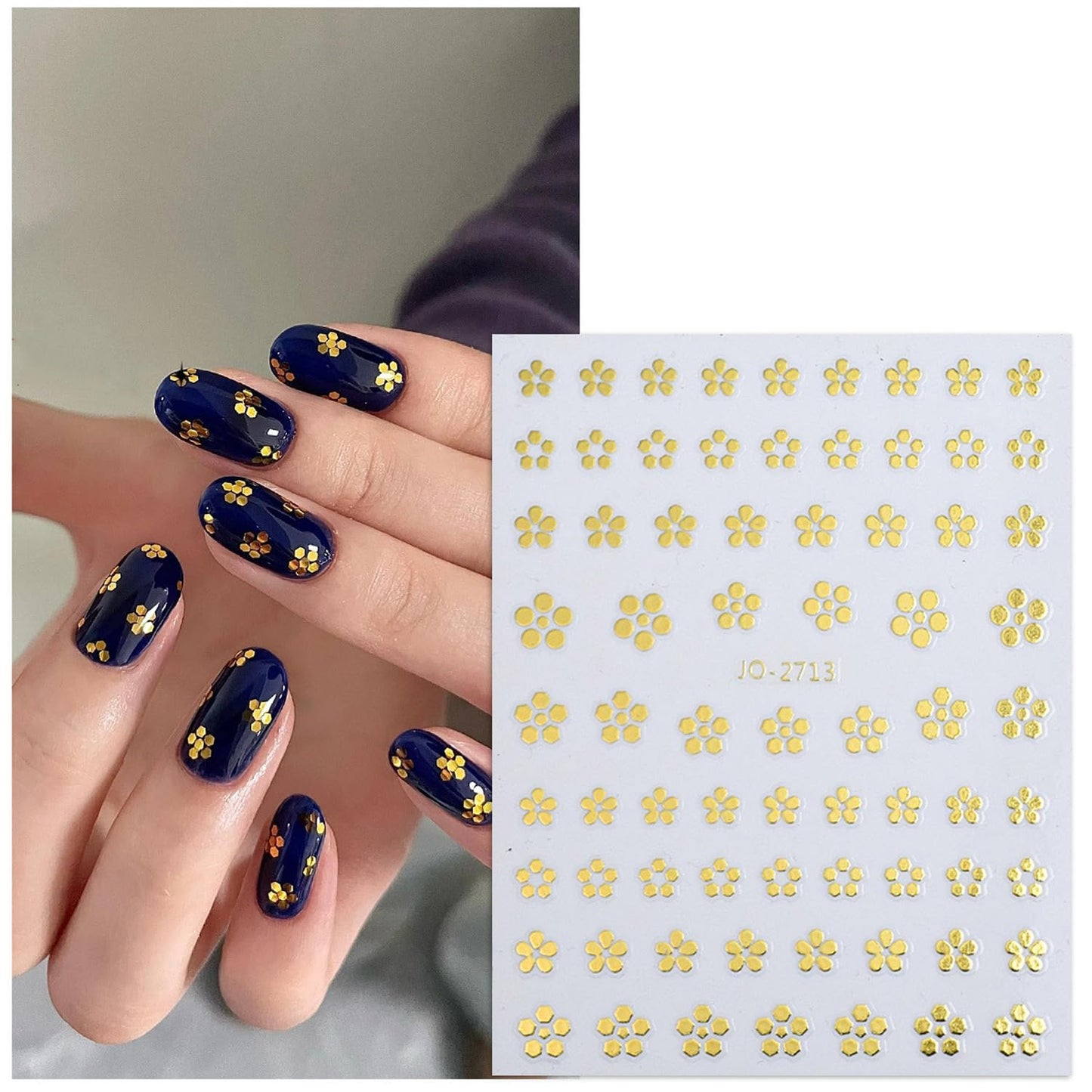 6sheets Flower Nail Art Stickers,3D Sequins Decals, Small Flower Nail Art Supplies Gold for Nails Self Adhesive Decal, Floral Spring Nail Sticker for Woman Summer Manicure Decoration Accessories