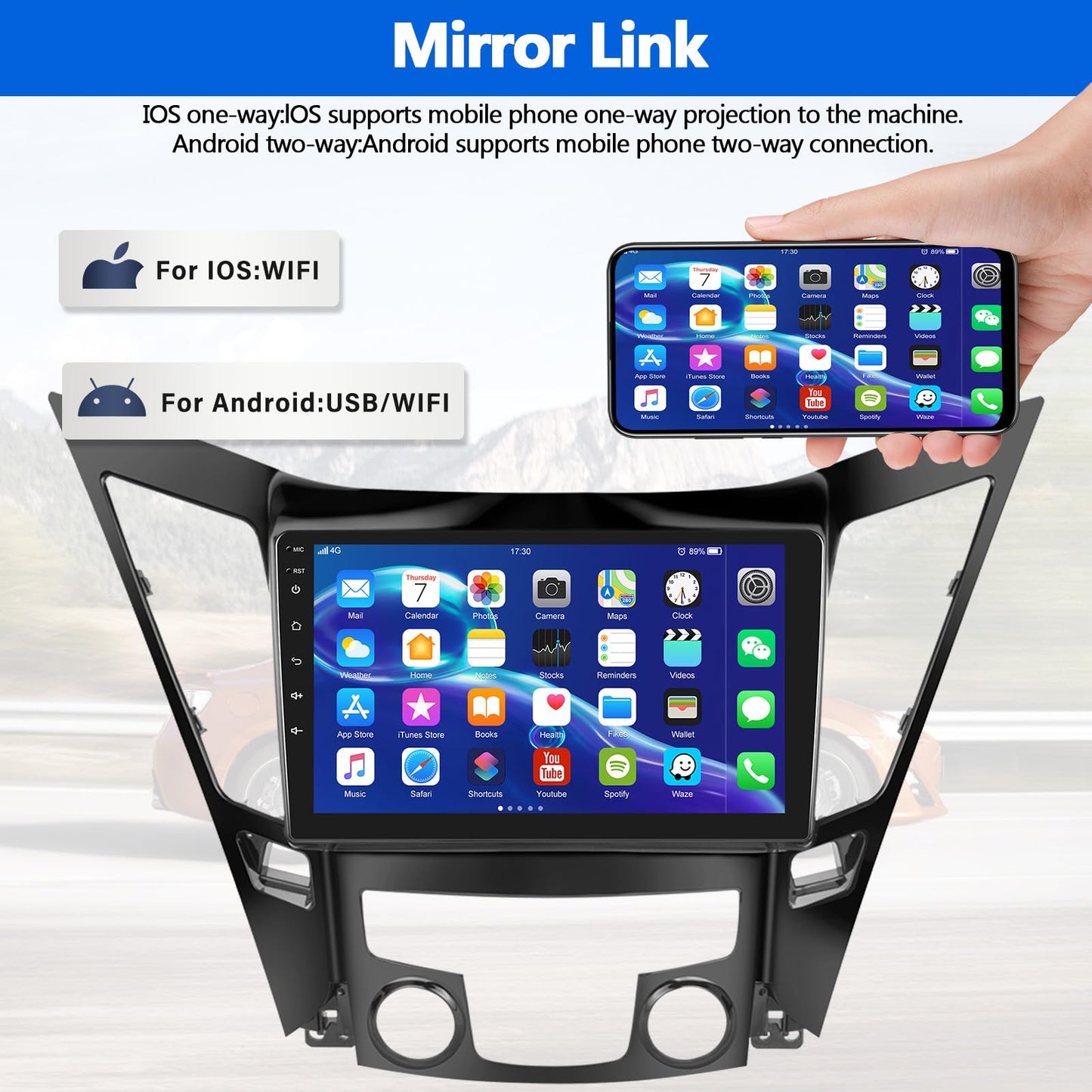 2G+64G for Hyundai Sonata 2010-2015 Radio Android 13 Car Stereo Wireless Apple CarPlay Android Auto Mirror Link GPS 9” HD Touchscreen Bluetooth Car Radio FM/WiFi+Backup Camera Mic Camera&Mic