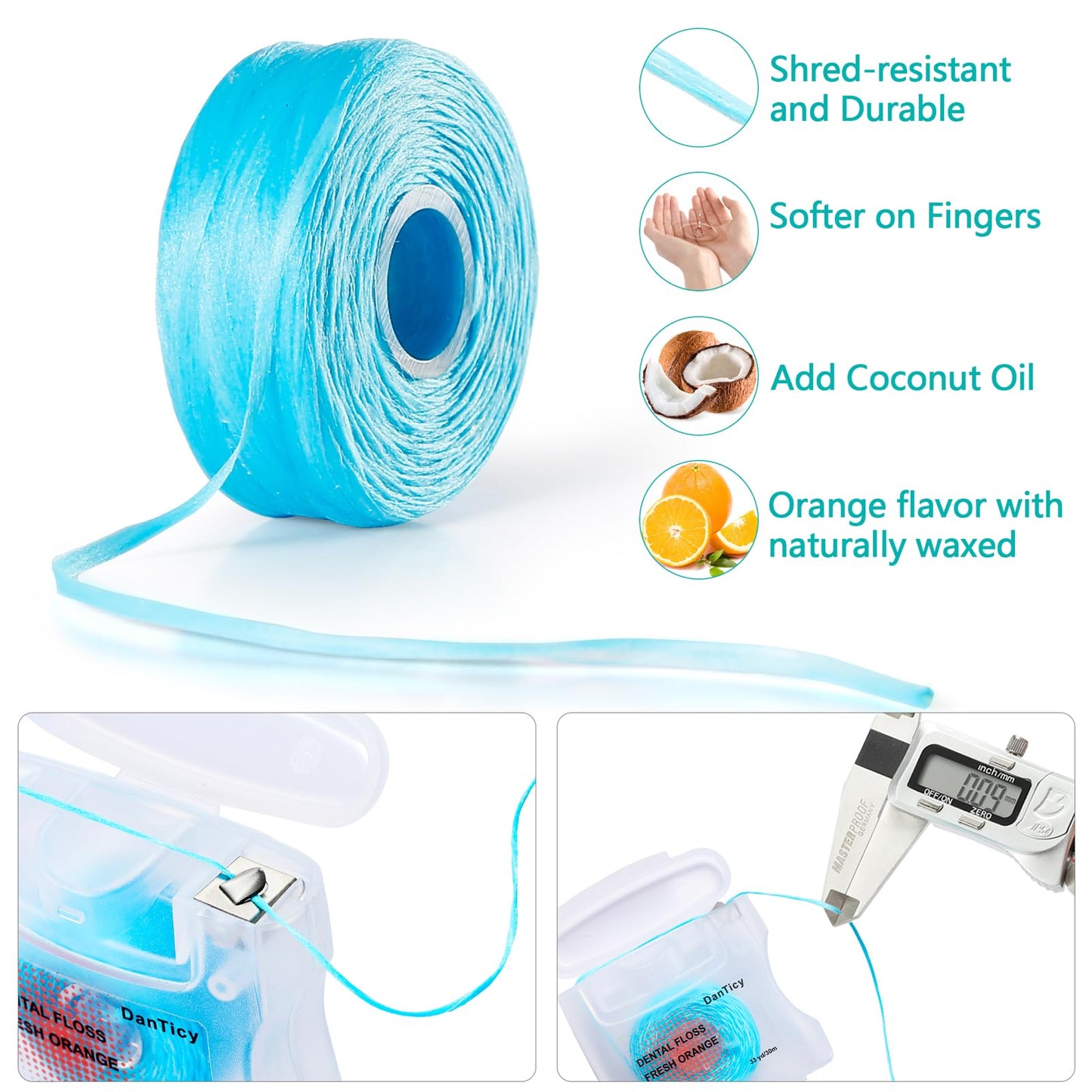 Coconut-Oil Infused Woven Dental Floss,Deep Clean Natural Vegetable Waxed Floss,Extra Wide Cleaning and Slides Smoothly & Easily,PFAS Free | Orange Flavored(33 Yds x 2 Unit)