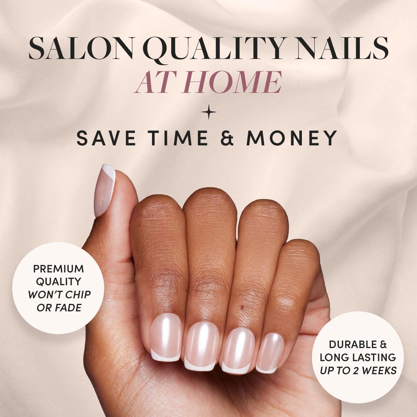 Glamnetic Press-On Nails Bundle - La Perle & Think Pink | Squoval White Nails with French Tips | Light Pastel Pink Short Oval Fake Nails | Reusable, Salon-Quality Nail Kits