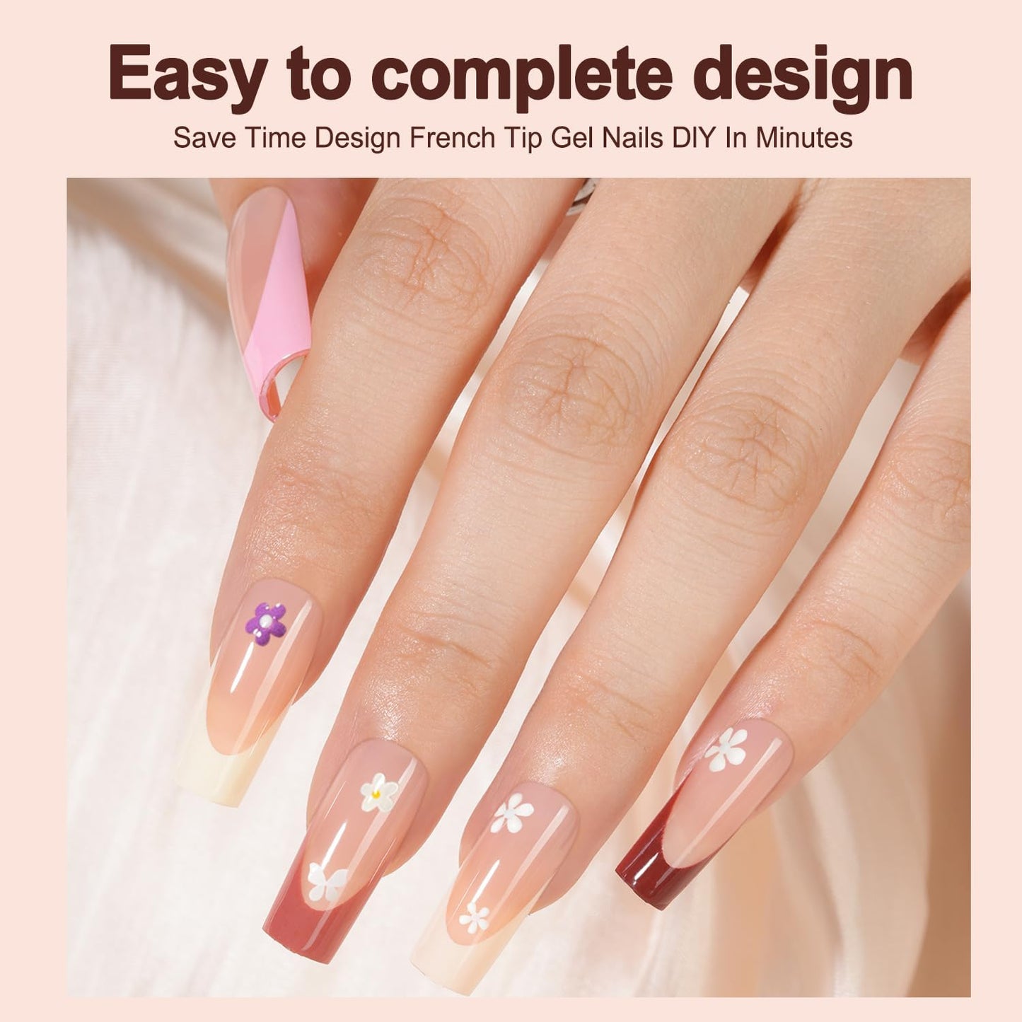 300Pcs French Gel Nail Tips, Vansiho Long Square Nail Tips, Pre-French Tips Press on Nails, Acrylic Fake Nails for Nail Art DIY 15 Sizes