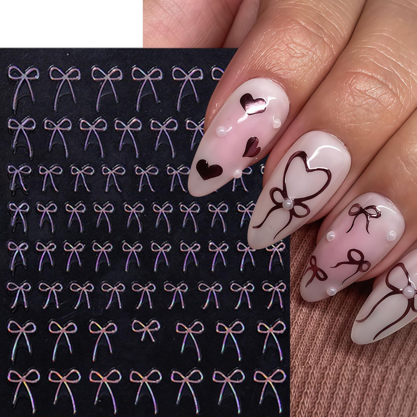 8 Sheets Bow Nail Art Stickers 3D Self-Adhesive Cute Nail Decals Glossy Black White Red Gold Aurora Bowknots Nail Designs Bow Stickers Bow Tie Nail Supplies for Women Valentines Day Accessories Decor