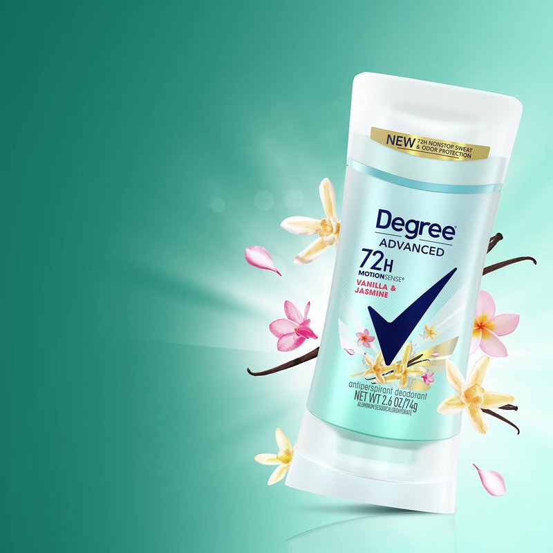 Degree Antiperspirant Deodorant 72-Hour Sweat and Odor Protection Vanilla and Jasmine Antiperspirant for Women with MotionSense Technology 2.6 oz 4 count