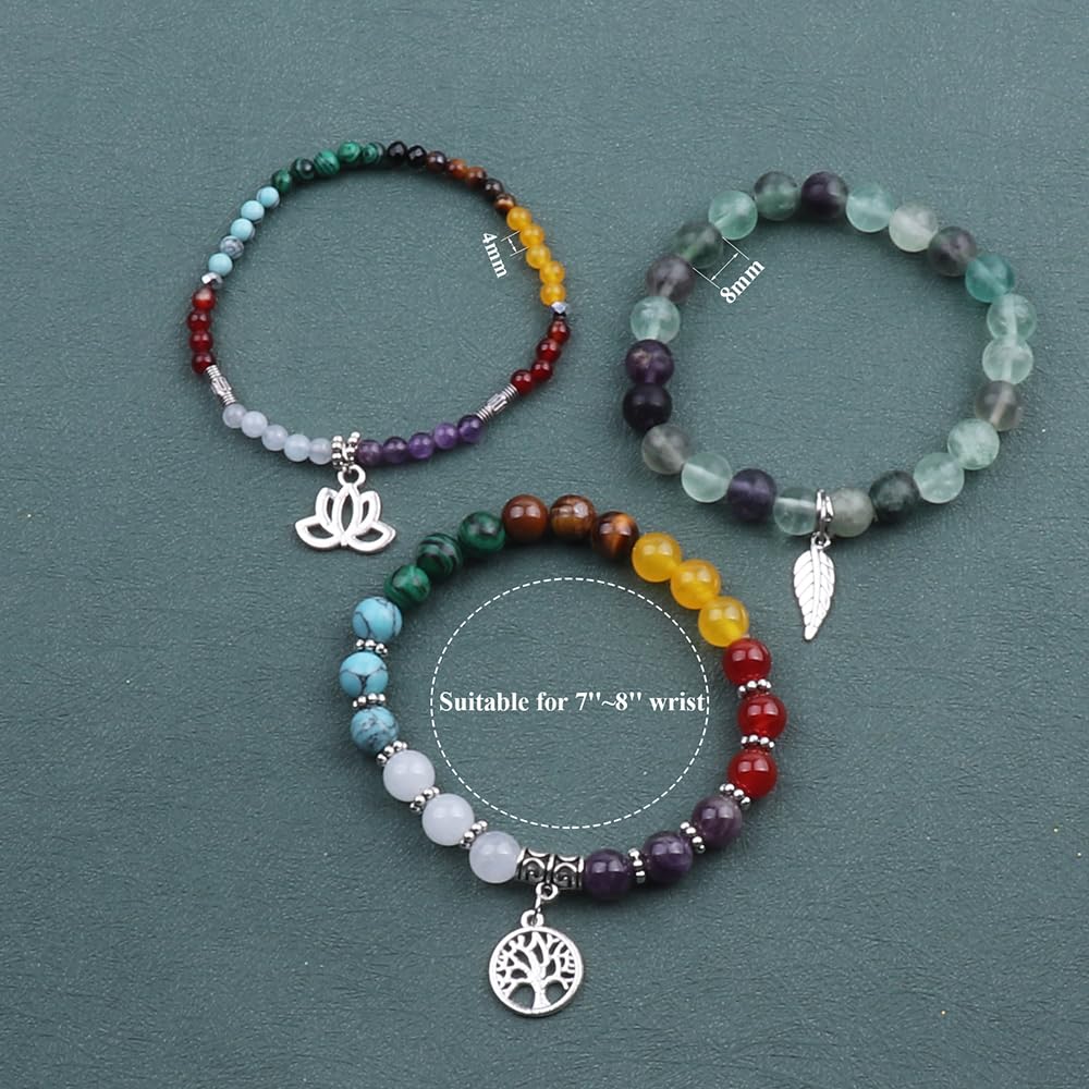 UEUC Tree of Life Yoga Healing Stone Bracelets, Multilayer Lotus Chakra Stone Reiki Bracelet Sets, Anxiety Crystal Natural Stone,for Women Stress Relief(#140)