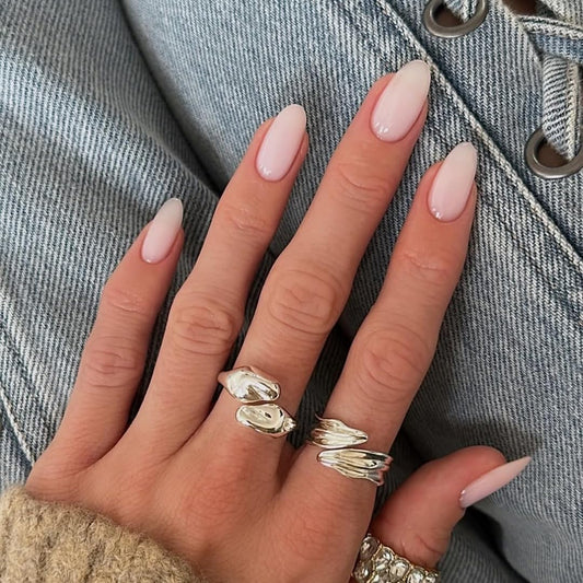 KQueenest Upgrade Thick Acrylic Press on Nails Short Oval, Milk White Fake Nails for Women Daily Wear, UV Cover Acrylic Glue on Nails Press ons Short Almond, Natural Reusable Stick on Nails in 24 Pcs