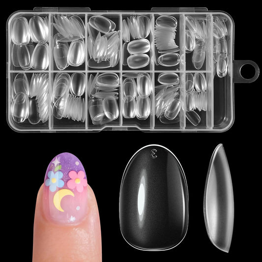 krofaue Short Kids Press on Nails - 260Pcs Clear Full Matte Soft Gel Almond Nail Tips DIY Nail Extension Gift for Children Girls with 13 Sizes (12-16 years old)