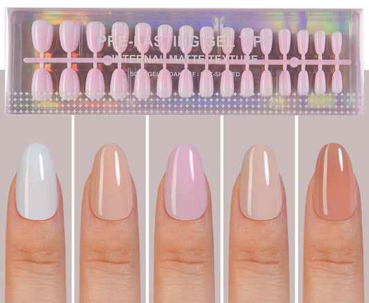 Plauva Short Oval Press On Nails, 5 Colors Pre-Lasting Soft Gel Nails Tips, 150Pcs Natural Fake Nails for Nail Art DIY 15 Sizes