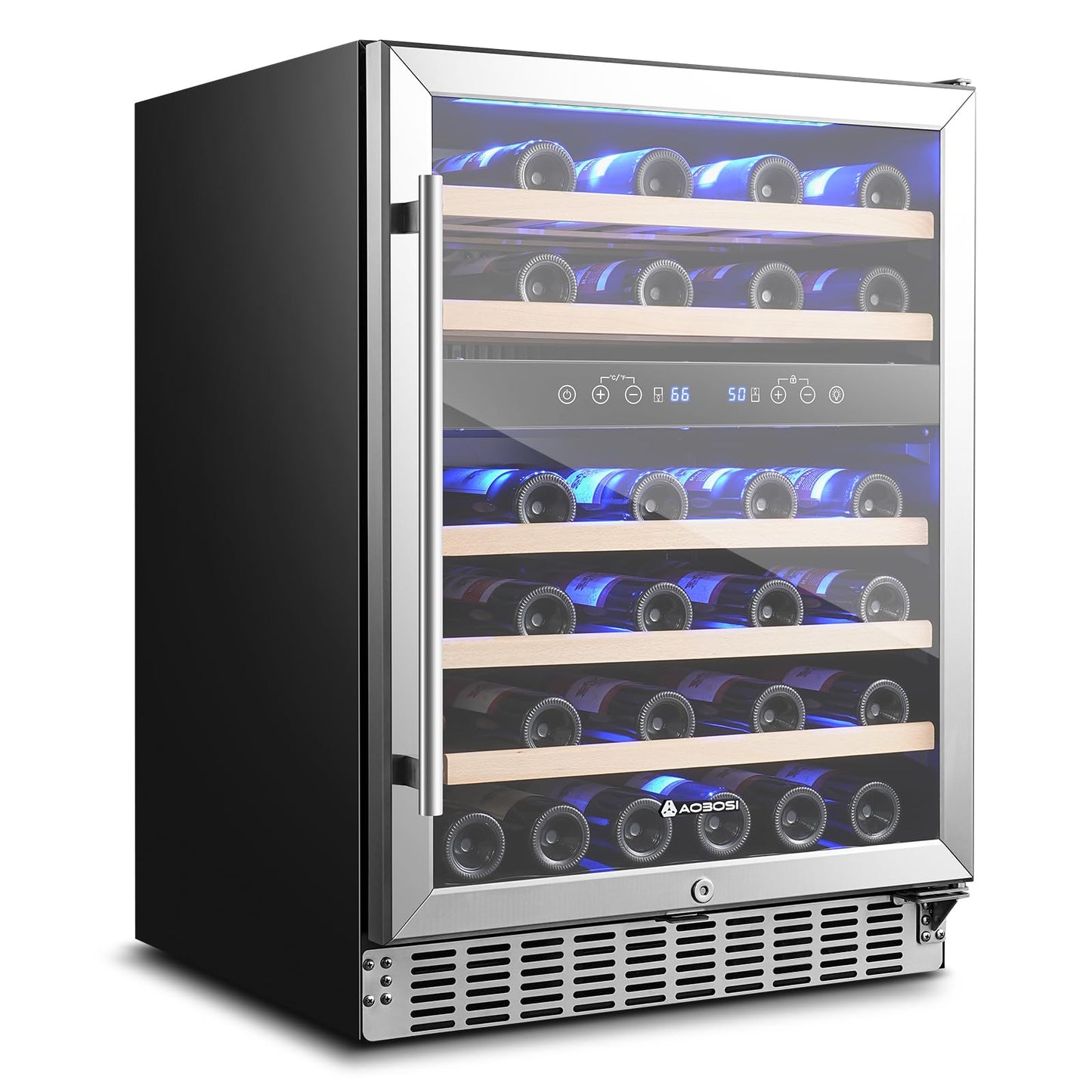 AAOBOSI Wine Fridge Cooler, 46 Bottles,24 inch Dual Zone Wine Cooler Under Counter with Adjustable Shelves,Built-in or Freestanding Wine Refrigerators for Home,Office,Bar
