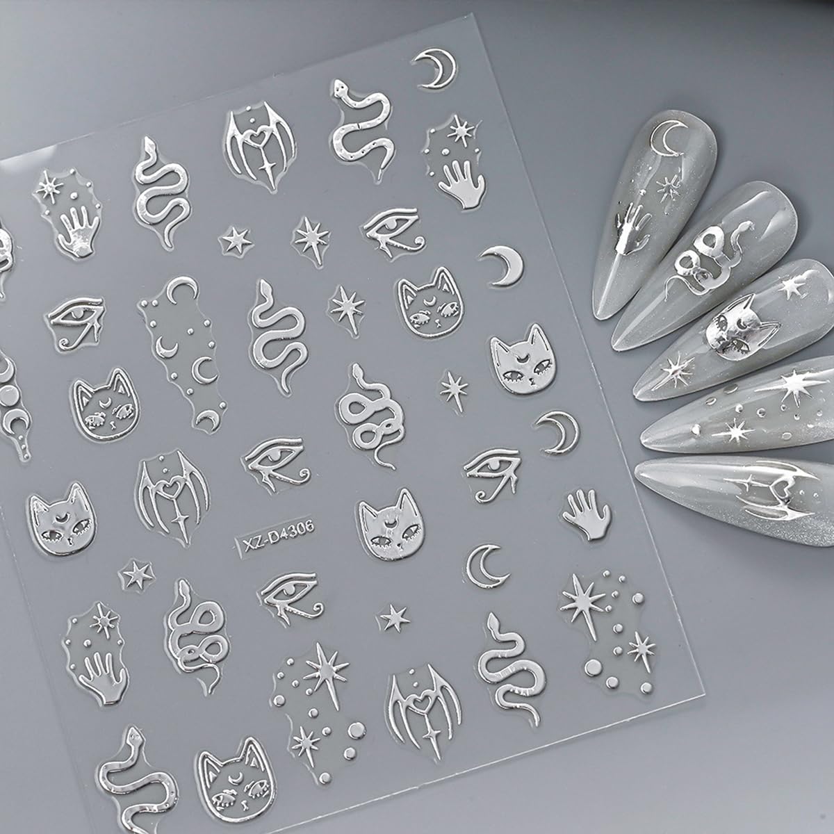 12 Sheets Silver Nail Art Stickers Star Nail Stickers Heart Nail Decals Self Adhesive Evil Eye Nail Art Supplies for Women Girls DIY Manicure Nail Art Decorations