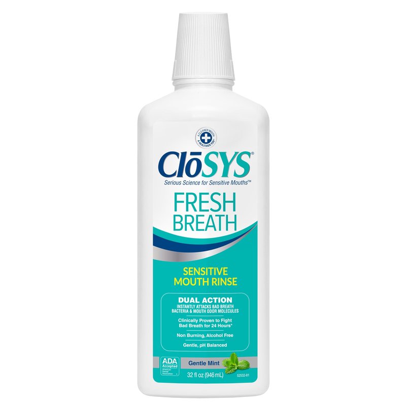 CloSYS Mouthwash, 32 Ounce, Fresh Breath Mouthwash, Gentle Mint, Alcohol Free, Dye Free, pH Balanced Mouth Wash, Helps Soothe Entire Mouth, Fights Bad Breath