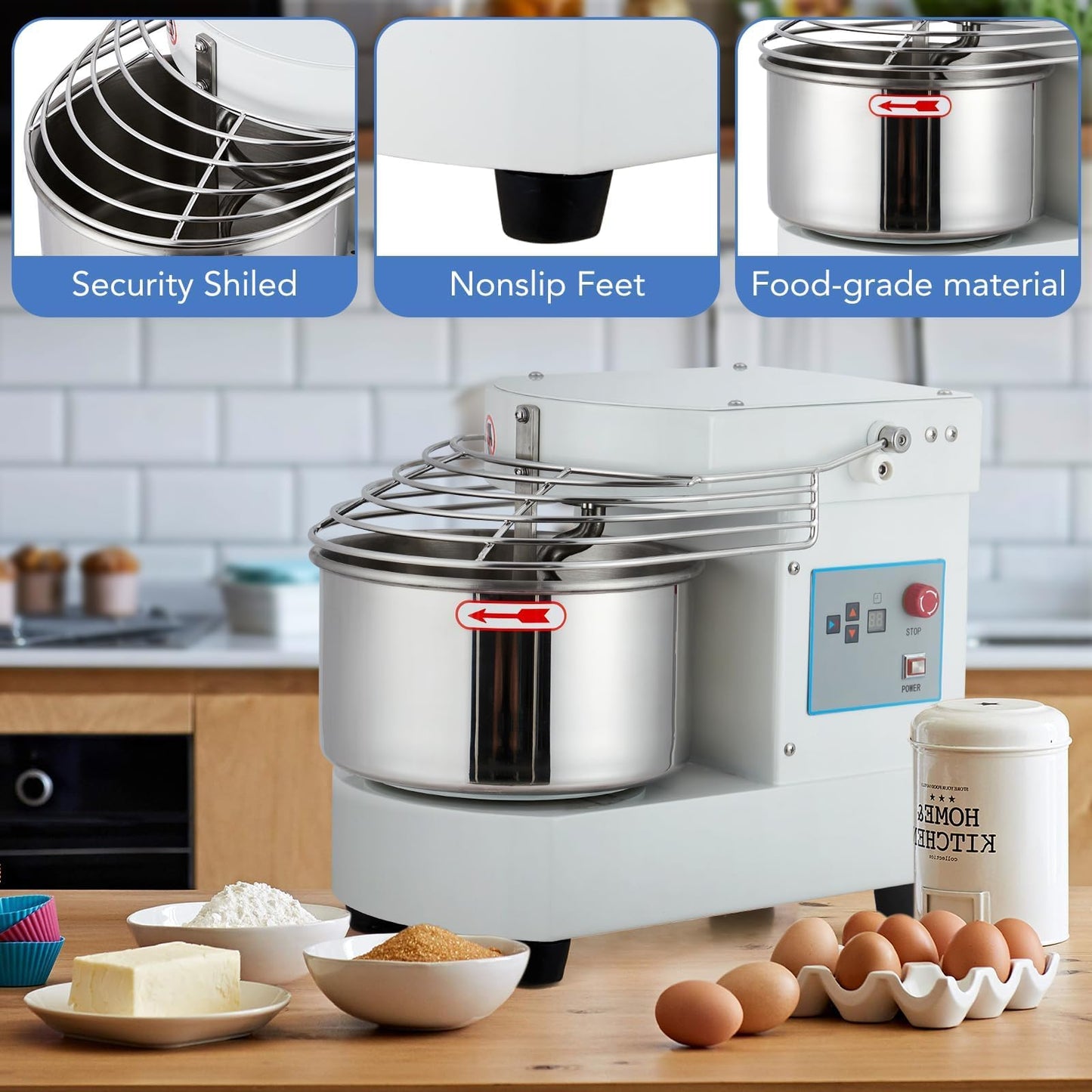 MilleLoom Household Stand Mixer, 10.5 Qt Touch Screen Dough Mixer Machine with Timer, Security Shield, 650W Dual Rotating Dough Kneading Machine Food-grade Stainless Steel Bowl for Restaurant Bakery