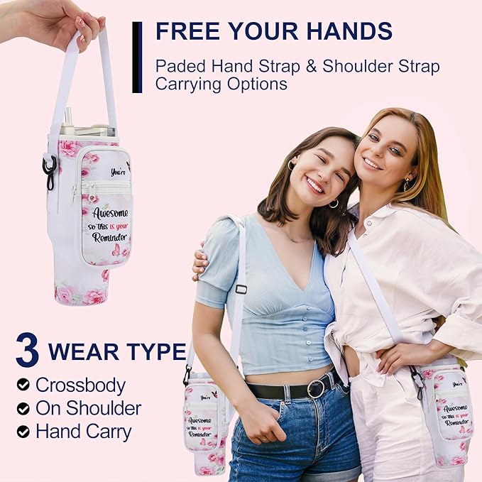 GOEWY Water Bottle Carrier Bag for Stanley 40/30 oz Tumbler with Phone Pocket Neoprene Water Bottle Holder with Shoulder & Handheld Strap Stanley Cup Accessories