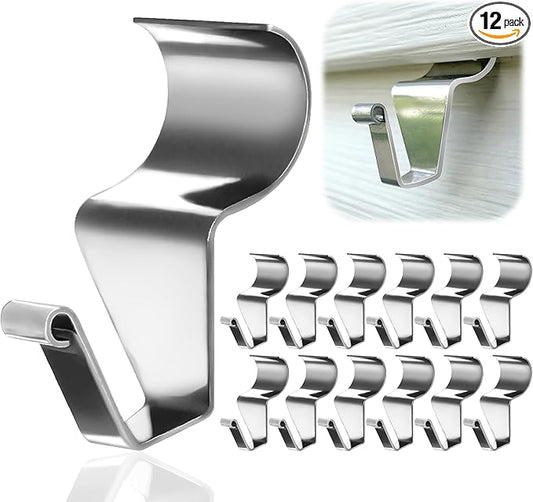 Aminigram Vinyl Siding Hooks for Hanging 12 Pack, Weatherproof-304 Stainless Steel Siding Clips, Siding Hooks for Hanging Outdoor Decorate Your Walls Vinyl Siding