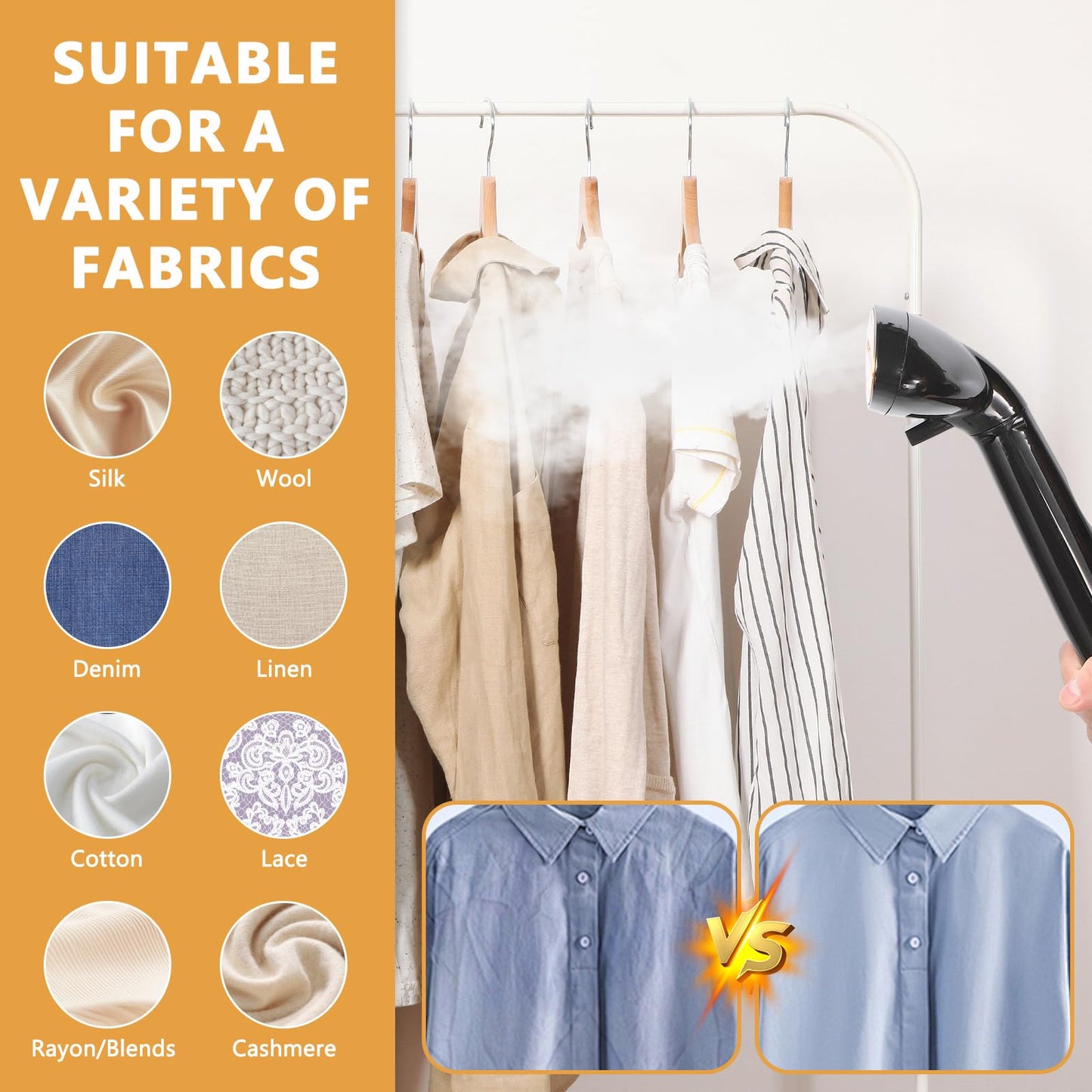 Standing Steamer for Clothes, 5L Large Capacity Standing Garment Steamer | 1800W with 45s Fast Heat-up, 90 Minutes Continuous Powerful Steam