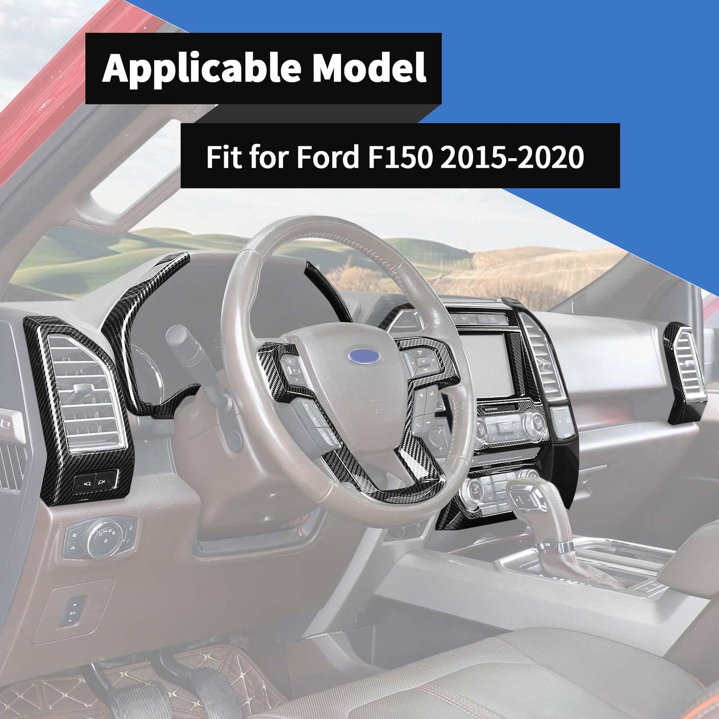 Voodonala for Ford F150 2015-2020 Center Console Dash Trim Kits 16Pcs Interior Decoration Panel Kits Compatible for Ford F150 F250 F350 2015-2020(16pcs,ABS,Carbon Fiber Black)