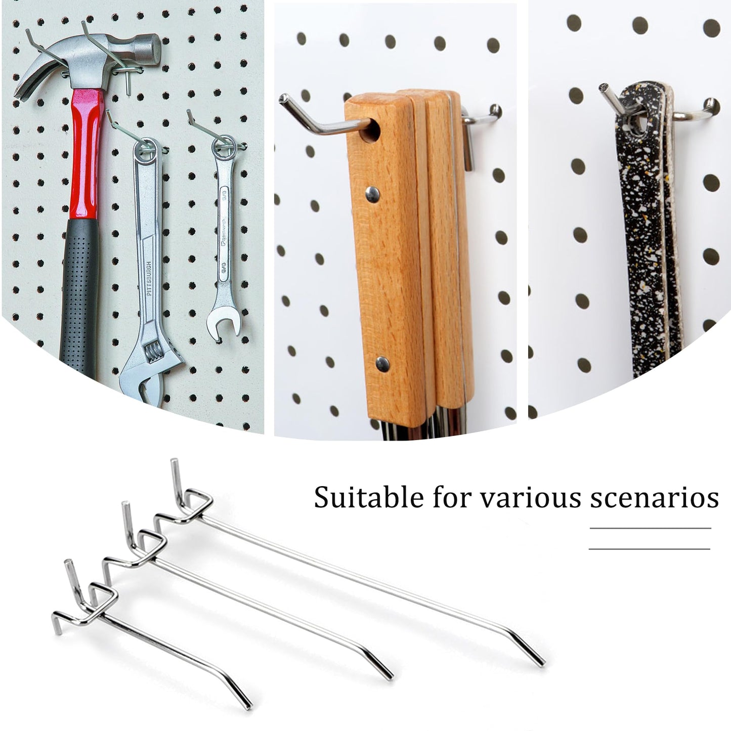 Wohegyy pegboard Hooks, 6 inch Heavy Duty Peg Board Organizer Accessories,Metal Hooks for pegboard,peg Board Hooks for Hanging for 1/4" Pegboard Hanging Tools Garage (60 Pack)"
