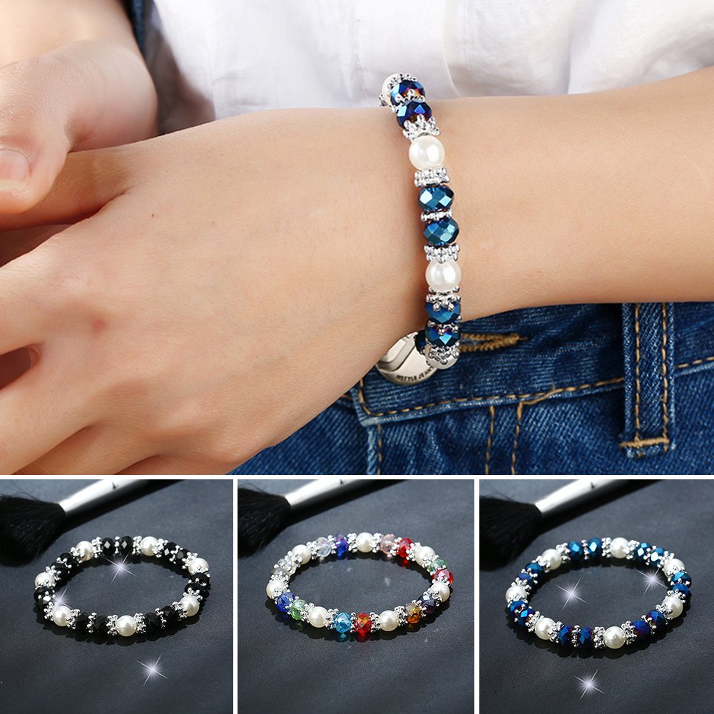 Pearl Bracelets for Women,Freshwater Pearls Crystal Bracelet Boho Bracelets Bead Bracelet Gifts (Blue #1)