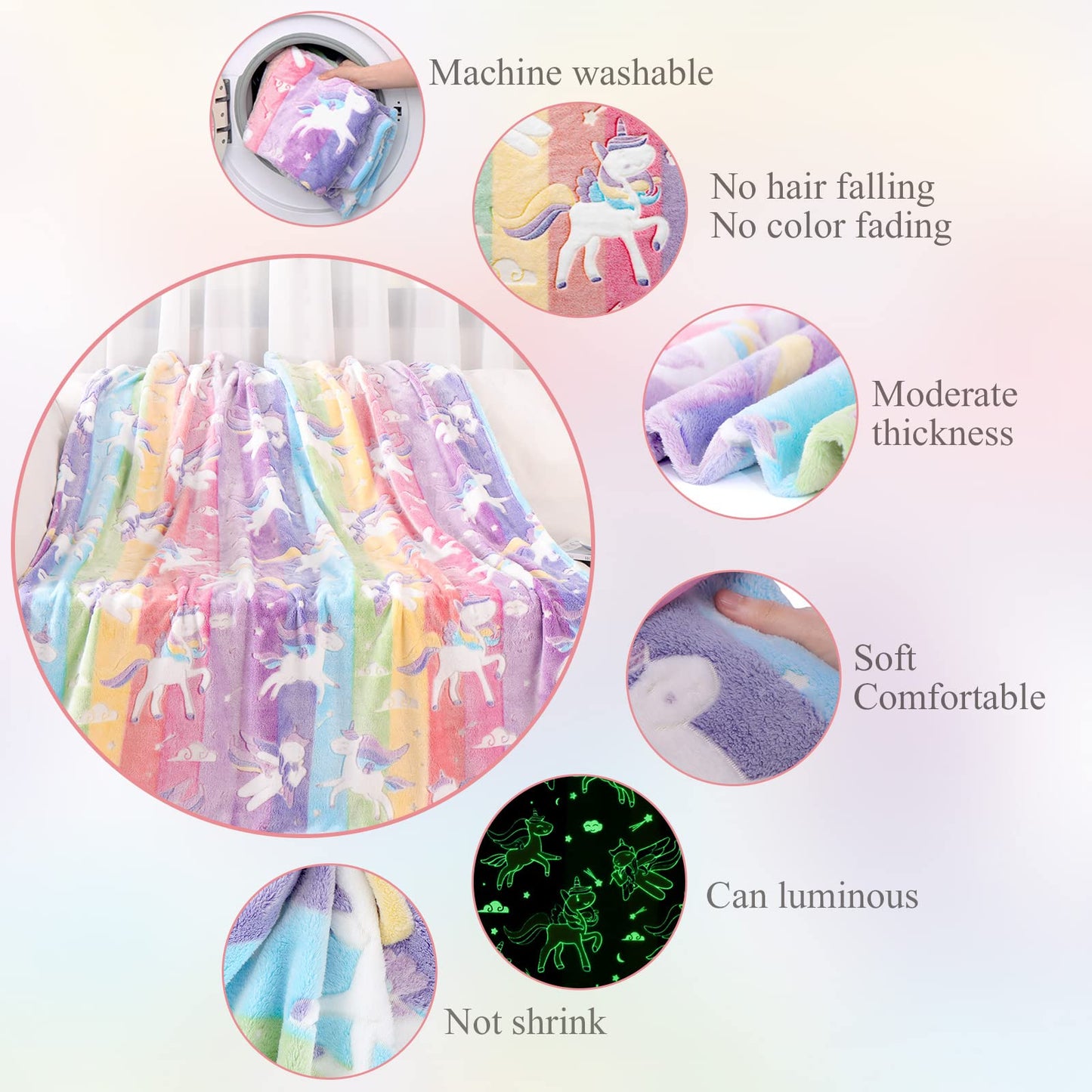LIFEYJ Glow in The Dark Blanket Unicorns Gifts for Girls, Soft Blanket 3 4 5 6 7 8 9 10 Year Old Girl Gifts, Toddler Girls Toys Age 6-8, Gifts for Girl for Christmas Birthday Gifts Presents, 50"x60"