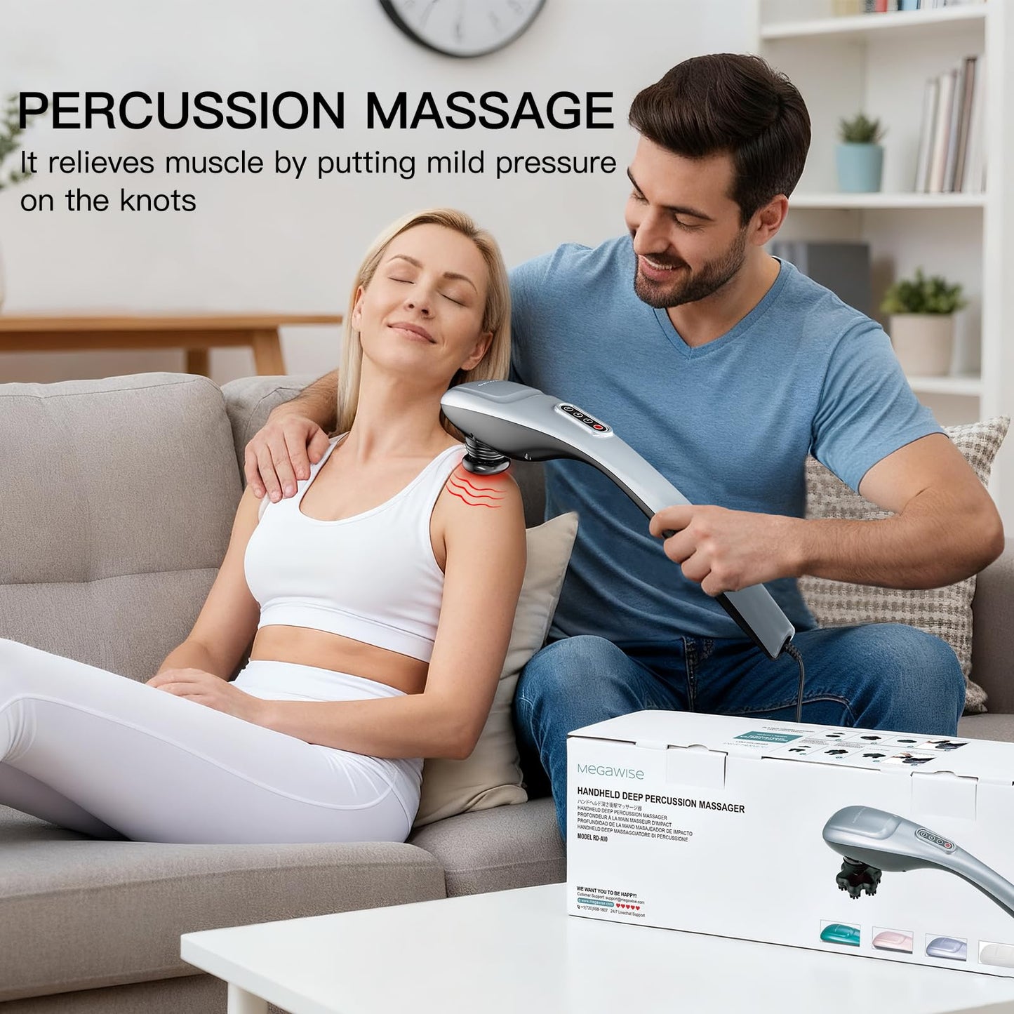 MEGAWISE Handheld Deep Tissue Neck Back Electric Massager for Shoulder, Waist, Leg, 3700 RPM Powerful Motor with 5 +2 Nodes & 5 Speeds, Knotty Muscle, A Little Heavy