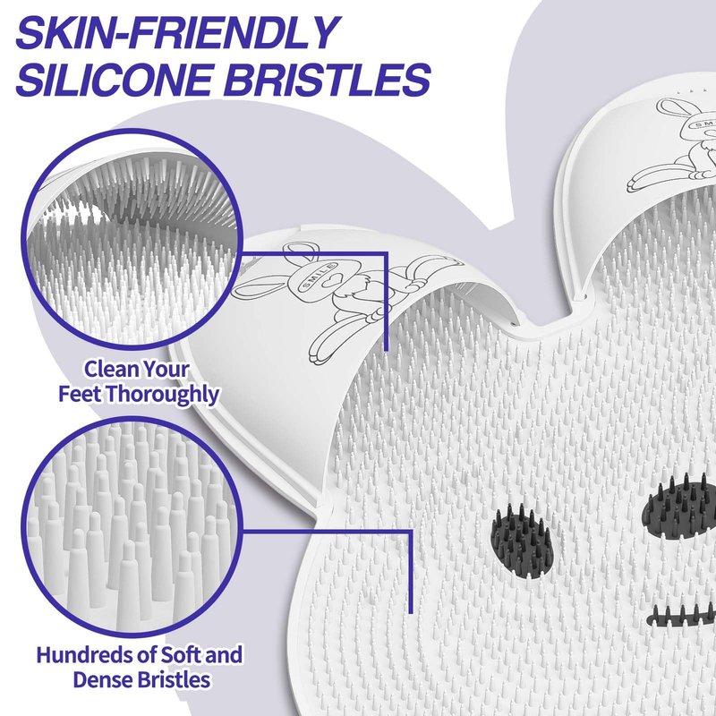 Manmihealth Extra-Large Shower Foot Scrubber Mat with Non-Slip Suction Cups, Rabbit-Shaped Silicone Foot Scrubber in Shower for Men & Women (White)