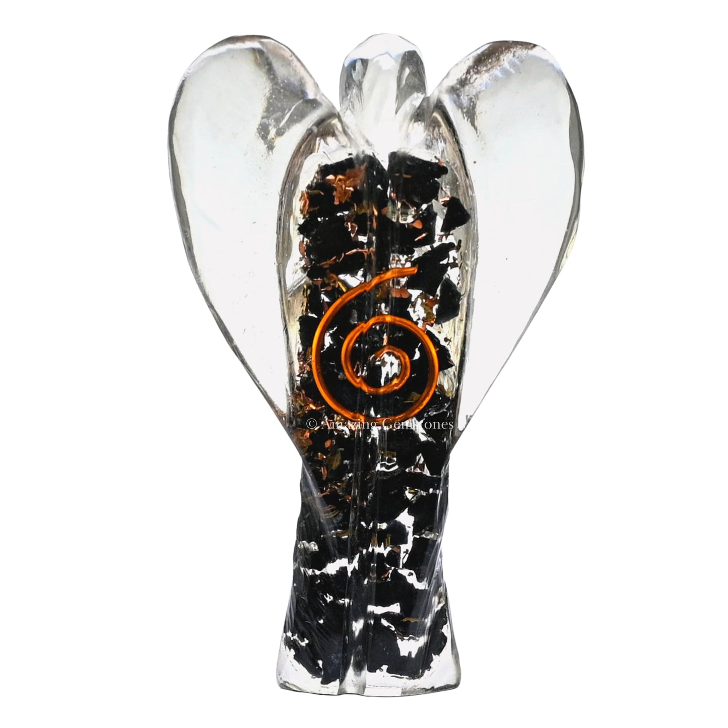 Amazing Gemstone Black Tourmaline Guardian Angel Figurine Pocket Crystal Angel for Protection - Orgone Guardian Angel with Orgonite Layer and Natural Crystal for Healing Gift (2 Inch, Organite)