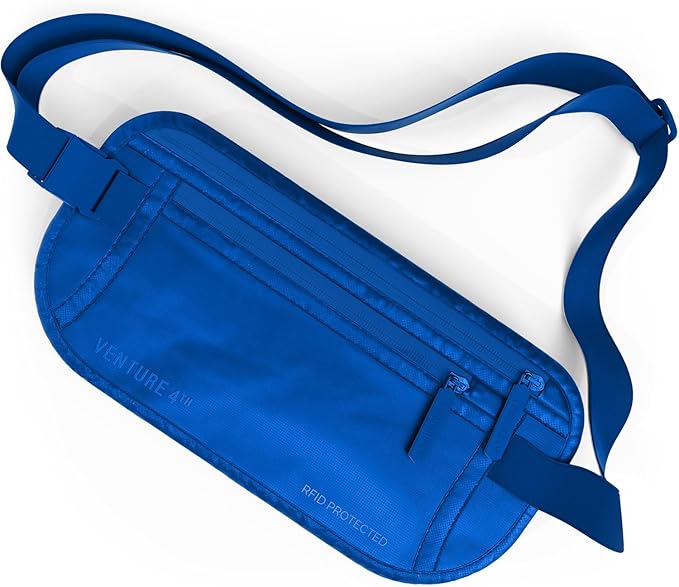 VENTURE 4TH Money Belt for Travel Ã¢ÂÂ Hidden Under-Clothes RFID Blocking Passport Holder & Slim Travel Wallet Pouch for Men & Women to Protect Cash, Cards & Documents (Sleek Blue)