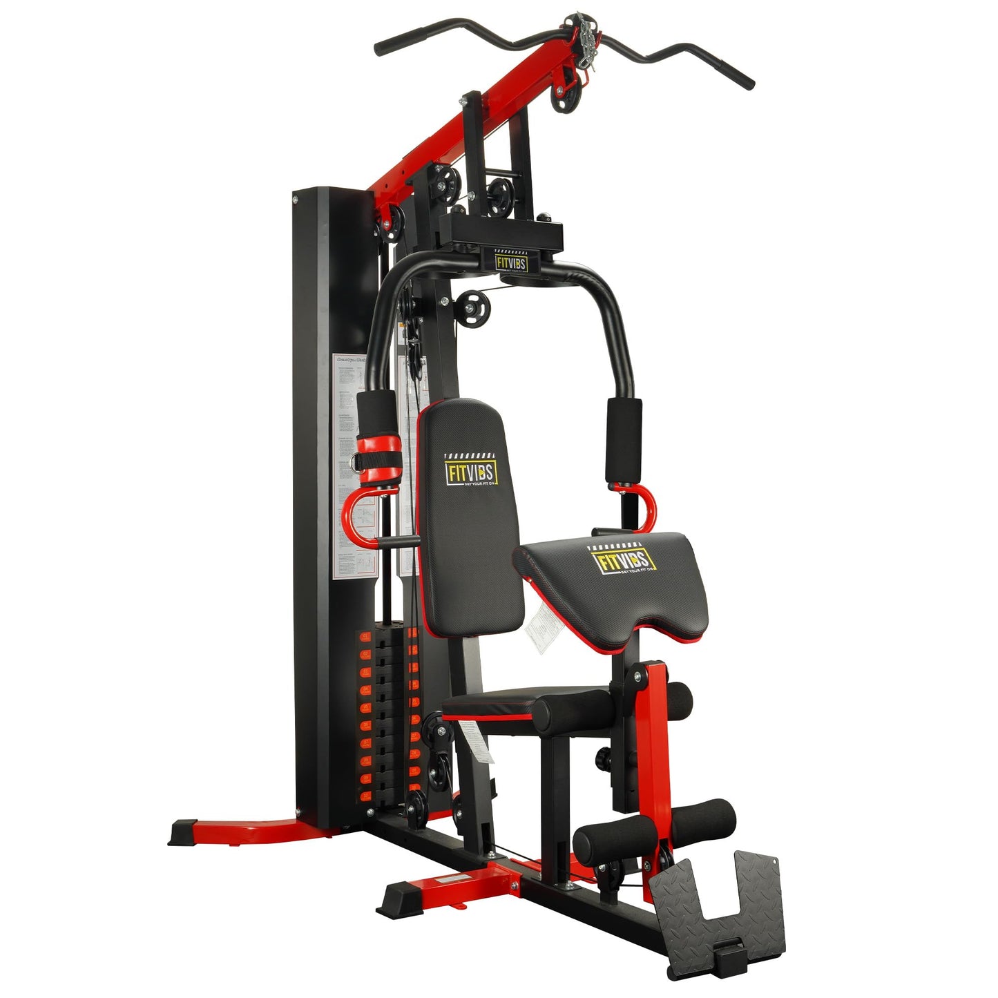 Fitvids Multifunctional Home Gym Equipment, Black/Red, with 122.5 lbs Weight Stack, Full Body Workout Weight Machine, All in One Exercise Equipment with Pulley System for Home Gym Strength Training