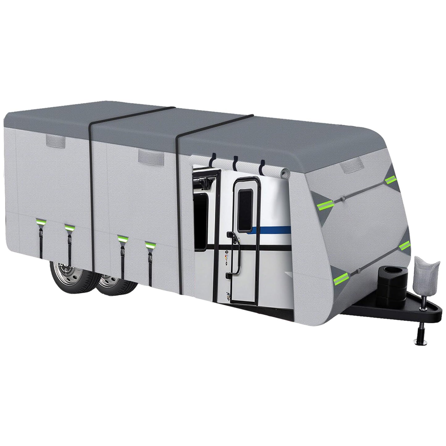 2026 RV Cover Fits 27-30ft Travel Trailer, Lightweight Waterproof Camper Cover with Tire Covers, Tongne Jack Caps, Windproof Straps Winter Campsite,All-Weather Protection