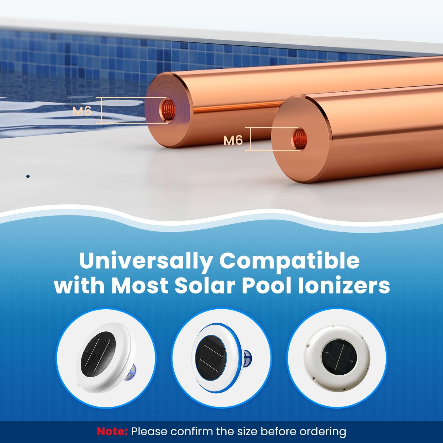Troxlly Pool Ionizer Copper Replacement Kit - 2PCS Replacement Copper Anodes 4.13 x 0.71 Inch Universal Fit for Solar Ionizer, Complete Set with All Accessories