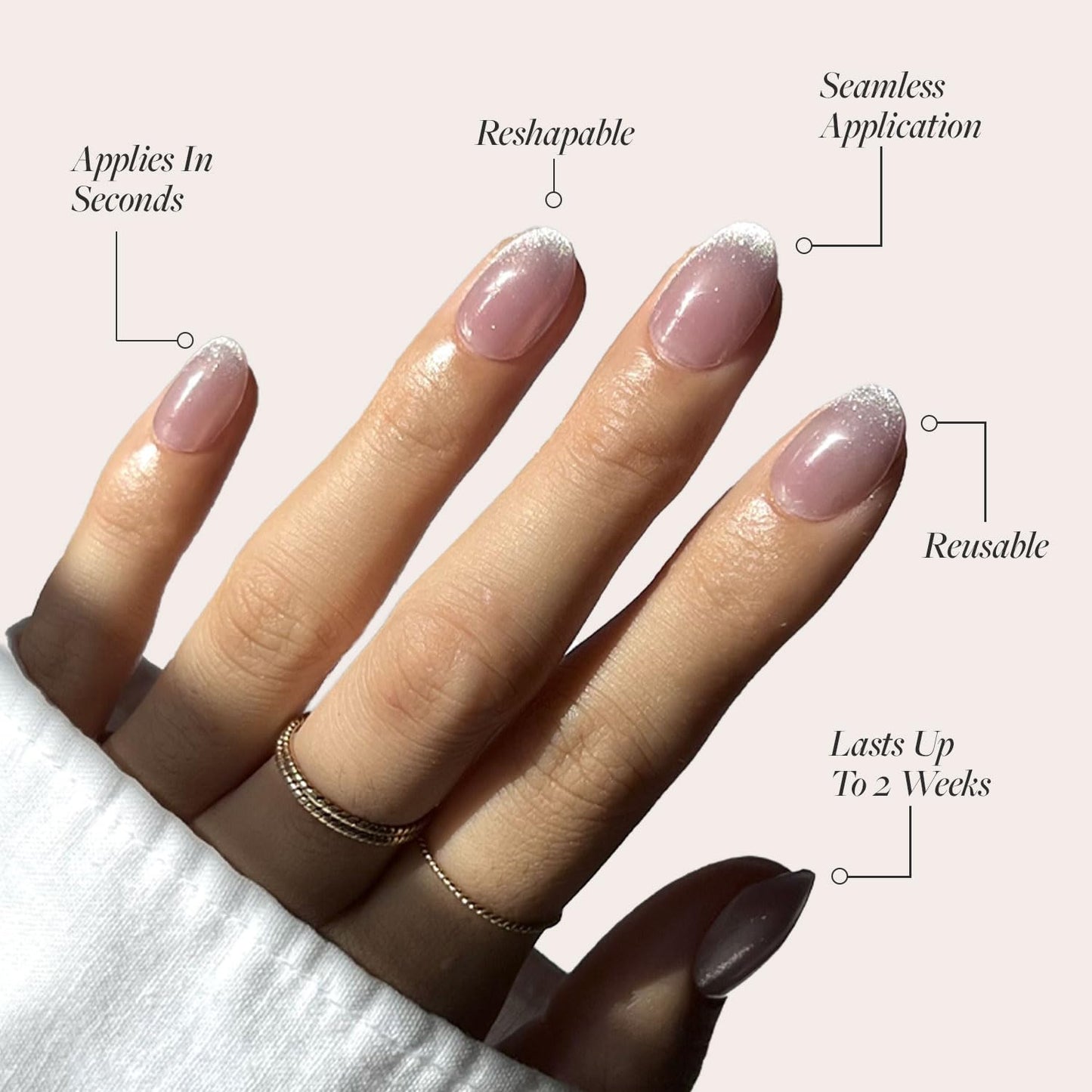Glamnetic Press-On Nails Bundle - Into Blue & Fairy Dust | Glazed Short Oval Fake Nails with Periwinkle French Tips | Short Oval Beige-Pink False Nails with a Metallic Finish | Reusable, Salon-Quality