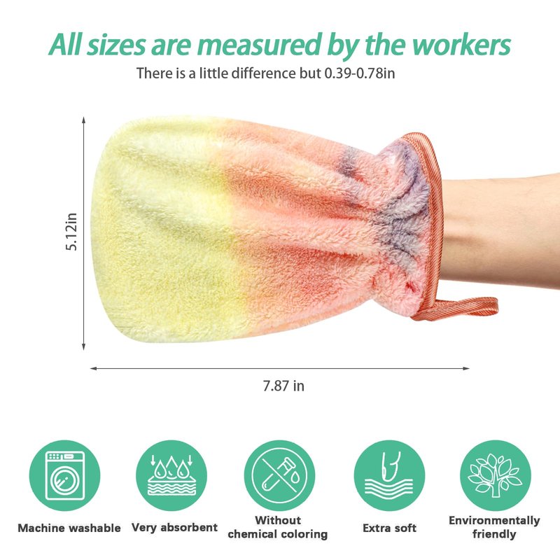 PHOGARY 8 Pack Microfiber Wash Mitts for Face Body, Soft Face Shower Bath Mitts Coral Fleece Washcloths, Reusable Makeup Remover Mitt, European Style Wash Cloth with Hanging Loop, Tie Dye, 7.8X 5.1in