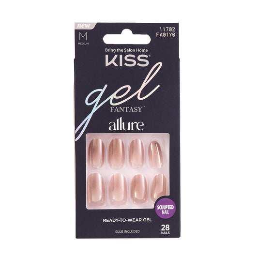 KISS Gel Fantasy 28 Pcs Press On Nails, Medium Oval Fake Nails, Pink Nude Chrome Stick On Extensions, Reusable Full Cover Kit with Glue, Manicure Stick & File, Wear for 7 Days, Vegan & Cruelty Free