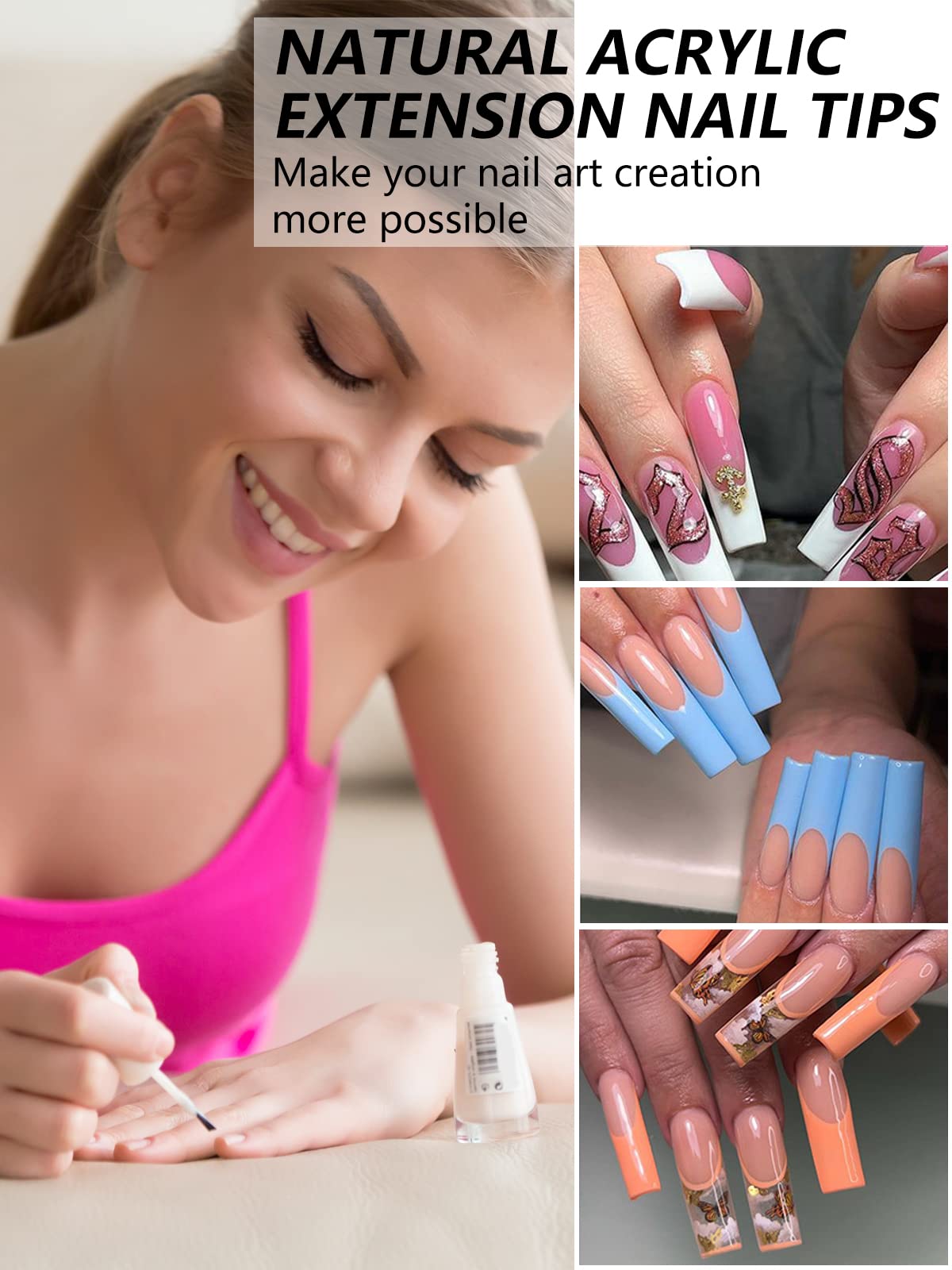 Yokilly Clear Coffin Nails Tips, 550PCS Long C Curved Nail Tips for Acrylic Nails Professional, Half Cover Square Soft Gel Fake Nail Tips for Dip Powder Nail Salons and DIY Nail Art