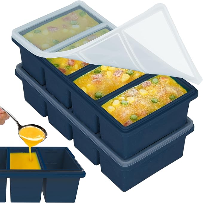 1 cup Silicone Freezer Trays with Lids, Soup Container Style Ice Cube Trays, Easily prepare portioned meals, Great for storing soups, leftovers, sauces and other dishes, Dishwasher, Oven Safe Ã¢ÂÂ 2 Pack