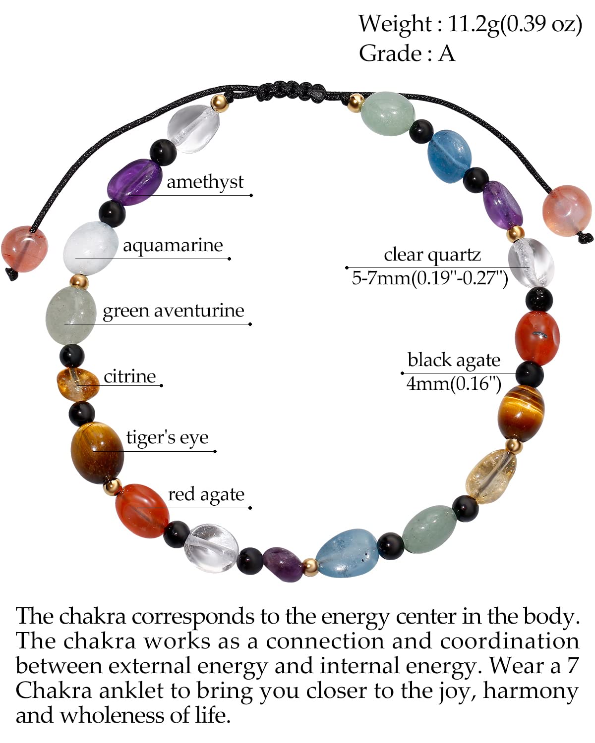 Jewever 7 Chakra Crystals and Stones Anklet Irregular Tumbled Gems Beaded Ankle Bracelets for Women Spiritual Energy Meditation Yoga Healing Jewelry Mom's Gifts (Tumbled Stone)