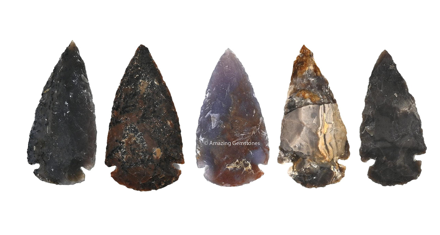 Amazing Gemstone 5 Pieces Fancy Jasper Arrowhead Bulk, Crystal and Healing Stone Flint Rock Arrow Head - 2 to 3 Arrowheads for DIY Project Craft Point Jewelry Making
