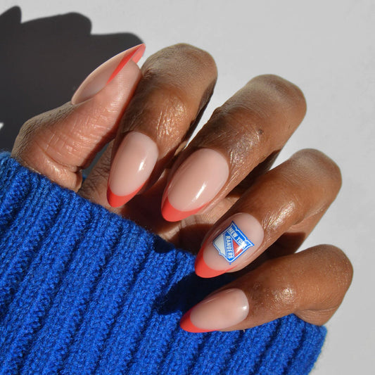Glamnetic x Fanatics Press On Nails - New York Rangers | Short Almond Fake Nails, NHL Rangers Red French Tips, Hockey Nails, Salon-Quality | 15 Sizes - 30 Nail Kit with Glue