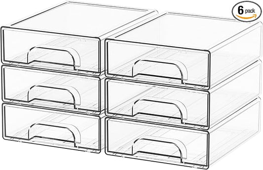 Yieach 2.2'' Tall Small Clear Stackable Storage Drawers,6 Pack Stacking Acrylic Organizers Drawers for Hair Accessories,Makeup,Pen,Art Crafts,Office Supply Organizer and Desktop Plastic Mini Drawers