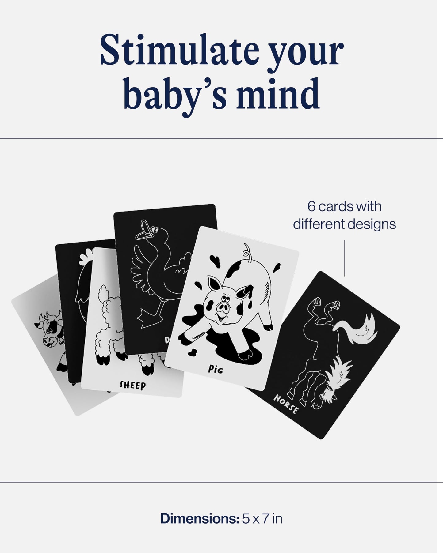 Lalo Art Cards - Set of 6 High Contrast Baby Cards for Infants - Printed with Soy-Based Ink, Lead & Phthalate-Free - Newborn Brain Development Toys - Farm Animals