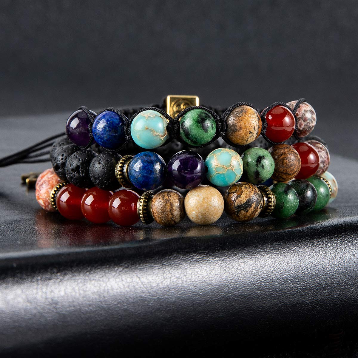 Bivei Beaded Bracelets 7 Chakra Crystal Healing Beads Bracelet Yoga Meditation 8mm Real Stones Anxiety Gemstone Adjustable Braided Bracelet for Women Jewelry (Lotus OM)